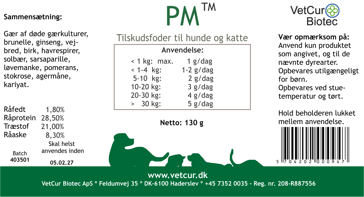 PM 130g Pulver – Hund & Kat - bedstevendk
