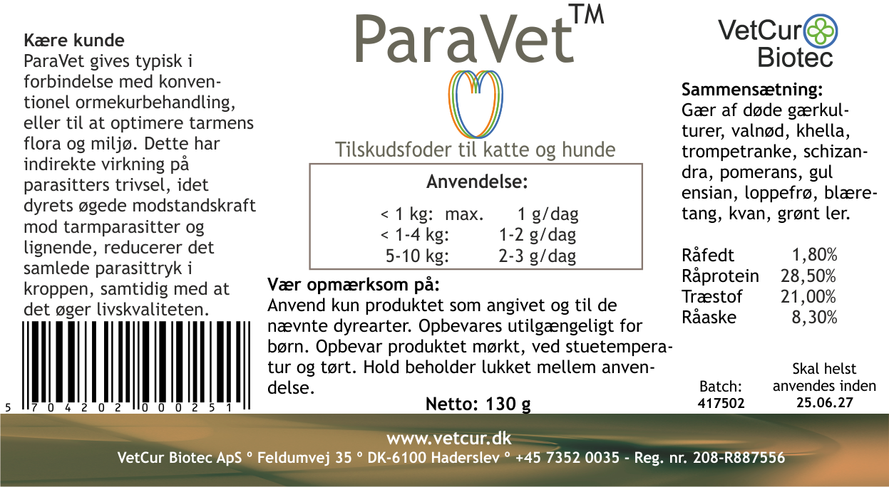ParaVet 130g Pulver - Hund & Kat - bedstevendk